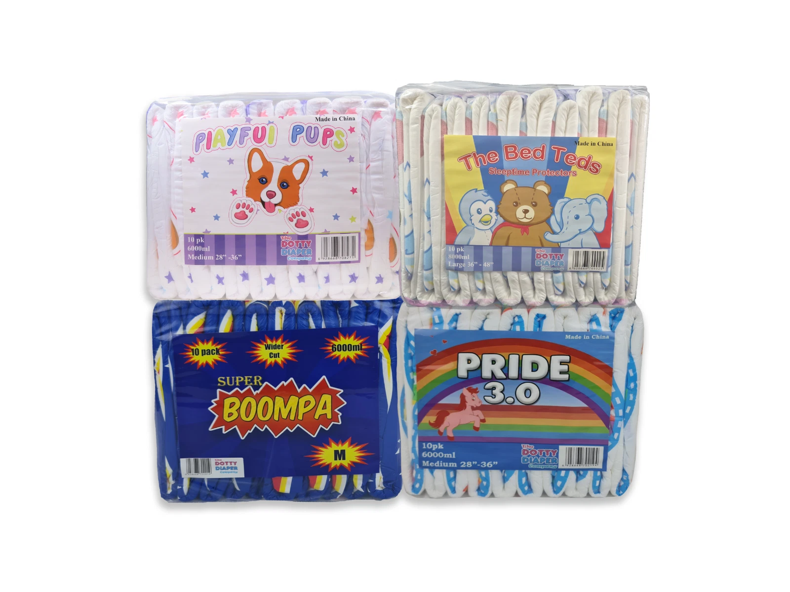 M - XL 40 Pack Adult diaper, Printed DOTTY DIAPER COMPANY