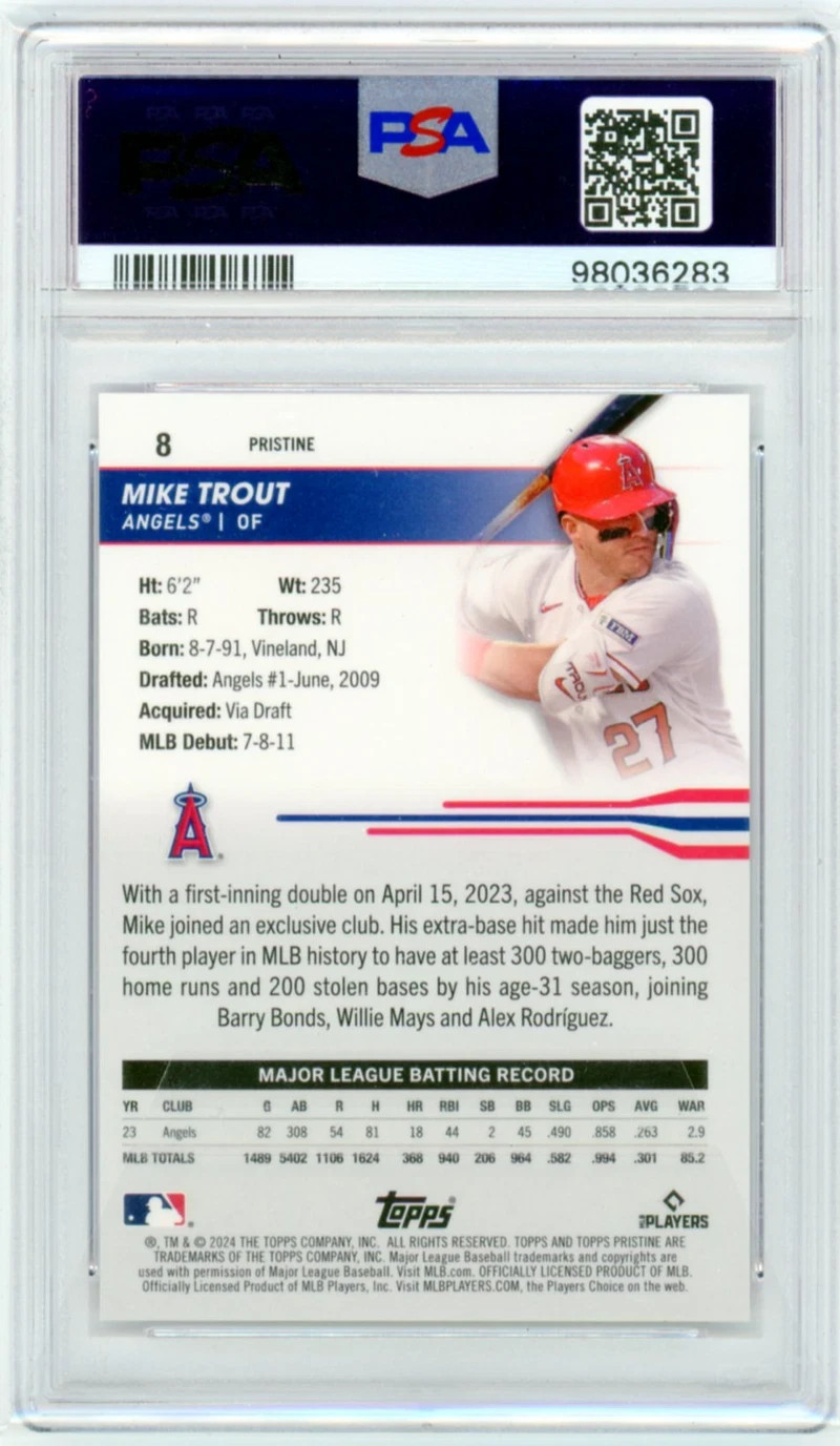 2024  MIKE TROUT  Topps Pristine Pink  # 8   2/15   PSA 10   GEM MT view 2