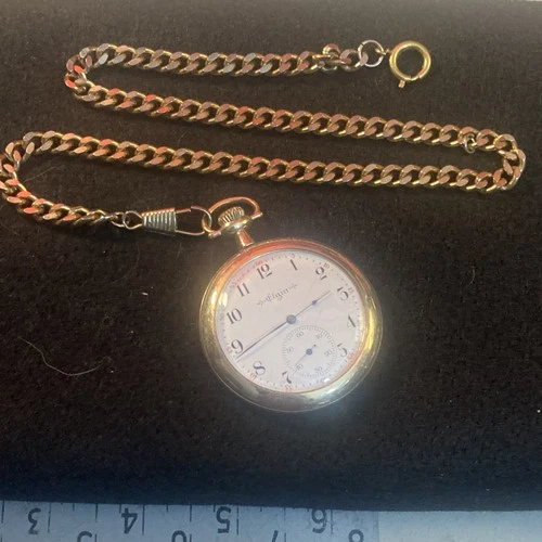 Elgin Gold Pocket Watch with Chain, White Dial, Arabic Numerals