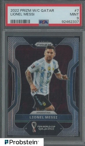 2022 Panini Prizm World Cup Soccer #7 Lionel Messi Argentina PSA 9 MINT