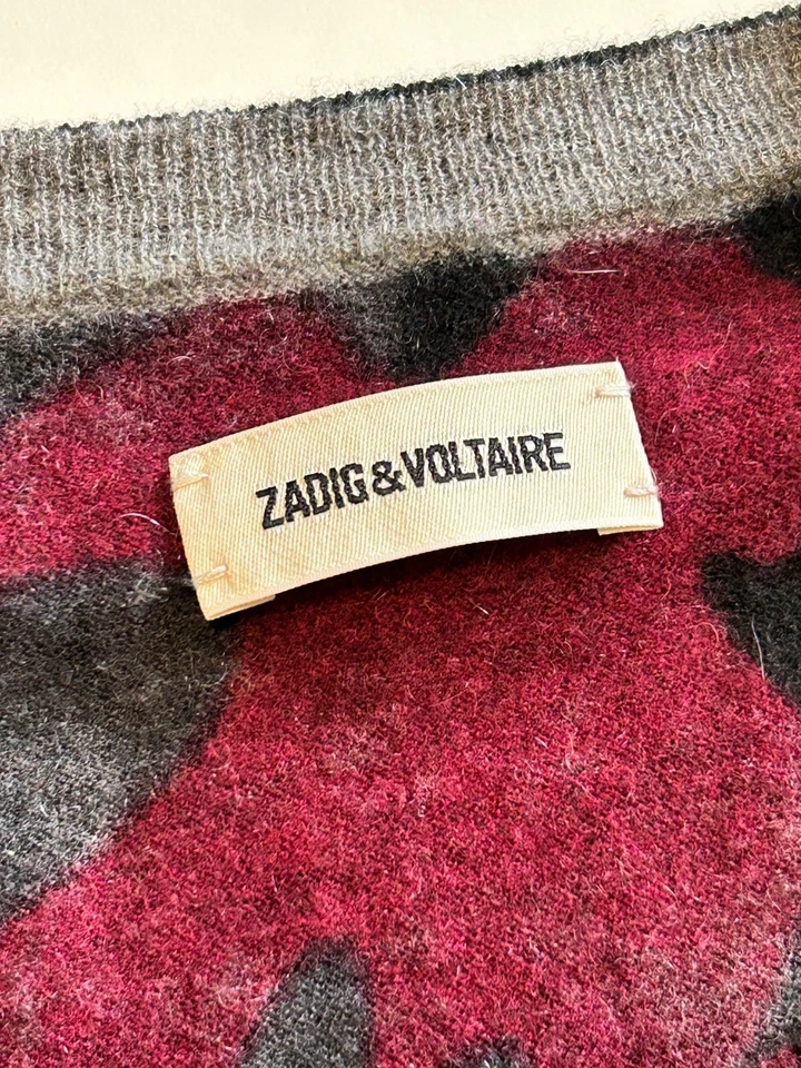 Zadig Voltaire VG cashmere red gray black camouflage Kennedy CP sweater XL - Image 4 of 4