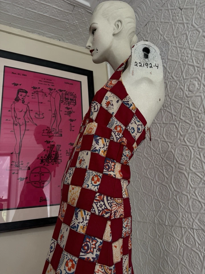 Vestido Halter Vintage Años 60 Algodón Estampado Patchwork Boho Hippie Summer Love 1969 Foto 4 de 4