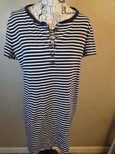Chaps XXL Women Blue White Stripe Lace Up Mini Dress Tunic Top Nautical Cotton