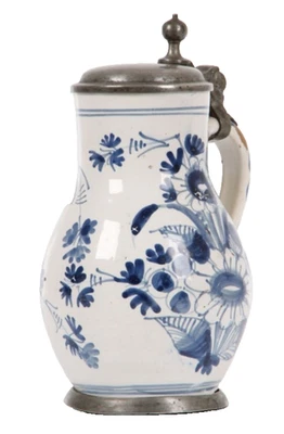 Birnkrug Fayence Hanau / Frankfurt um 1700 (evtl. spätes 17. Jh.), Blau, Zinn - Bild 1 von 4