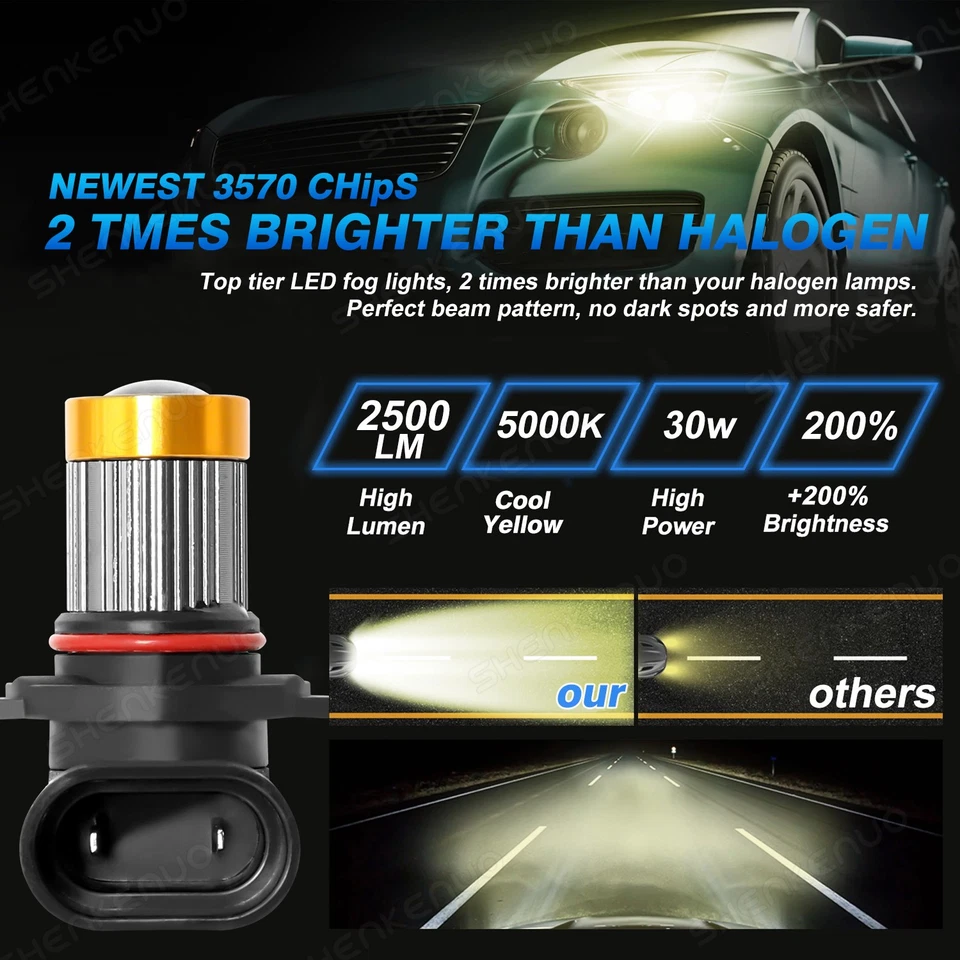 Para Subaru Forester 1998-2002 2006-2013 2X Amarillo 5000K 9006 LED Bombilla Antiniebla Foto 4 de 4