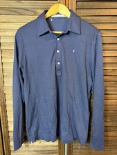 Criquet Long Sleeve Polo Shirt Mens Medium Navy   Golf Button  Up Sz M