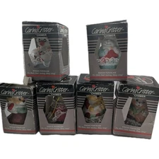 Lot of 6 Vintage JASCO CARING CRITTER CHIMERS Bisque Porcelain Bell Ornaments 