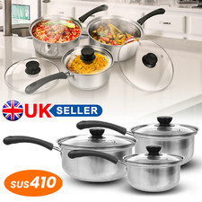 3pcs Stainless Steel Saucepan Set with Glass Vented Lid for Induction Hob