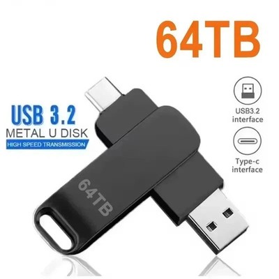 64TB USB 3.2 Flash Drive High Speed Metal Waterproof Portable Memory Stick