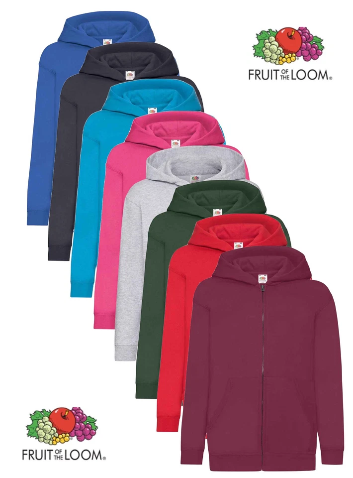 Fruit of the Loom Kids Boys Girls Childs Childrens Zip Hooded Sweatshirt Hoodie