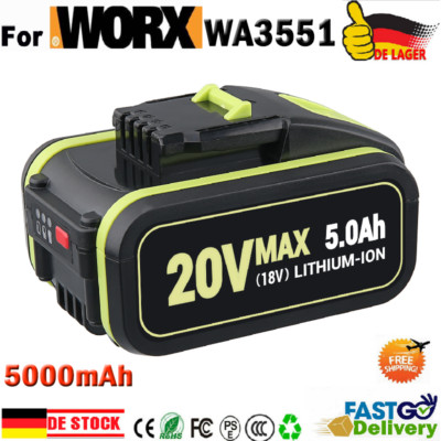 5000mAh 20V MAX 5,0Ah Akku Für Worx Ersatzakku WA3553 WA3556 WA3551 NEU