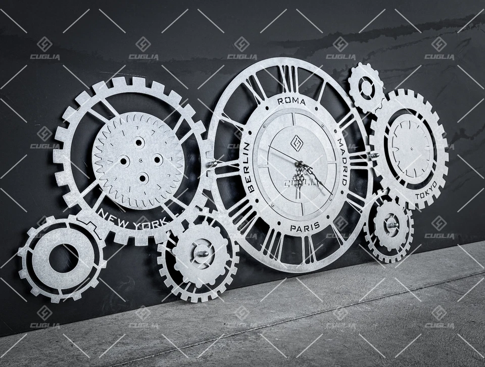 Orologio da Parete Ingranaggi Metallo Taglio Laser Stile Industriale Moderno - Immagine 2 di 4