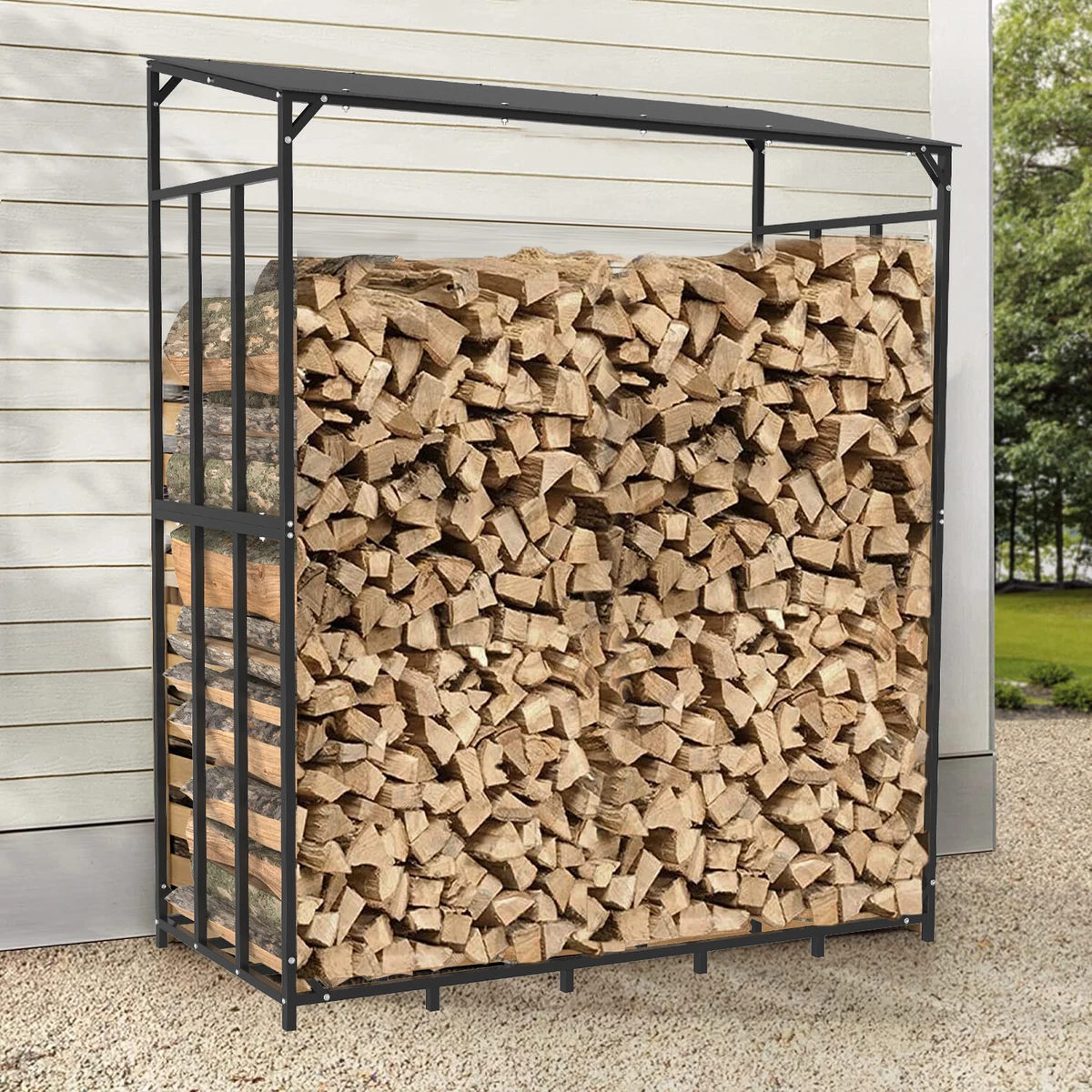 Jumbo 70x62in Outdoor Firewood Rack Log Holder Storage Shed with Waterproof  Roof