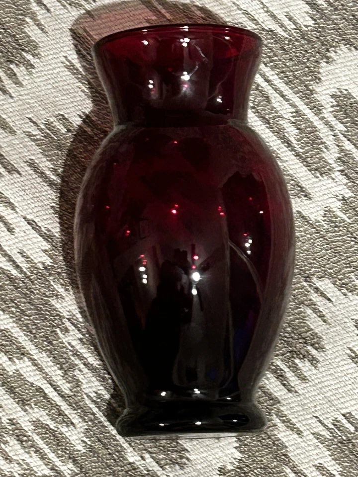 Anchor Hocking ROYAL RUBY red GLASS VASE flare rim OVAL bulb Base 7” Tall - Image 4 of 4