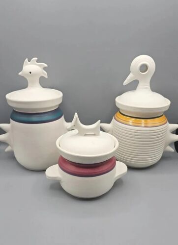 Mid-Century Abstrakt Handarbeit Tier Keramik Küche Kanister Set - Bild 1 von 21