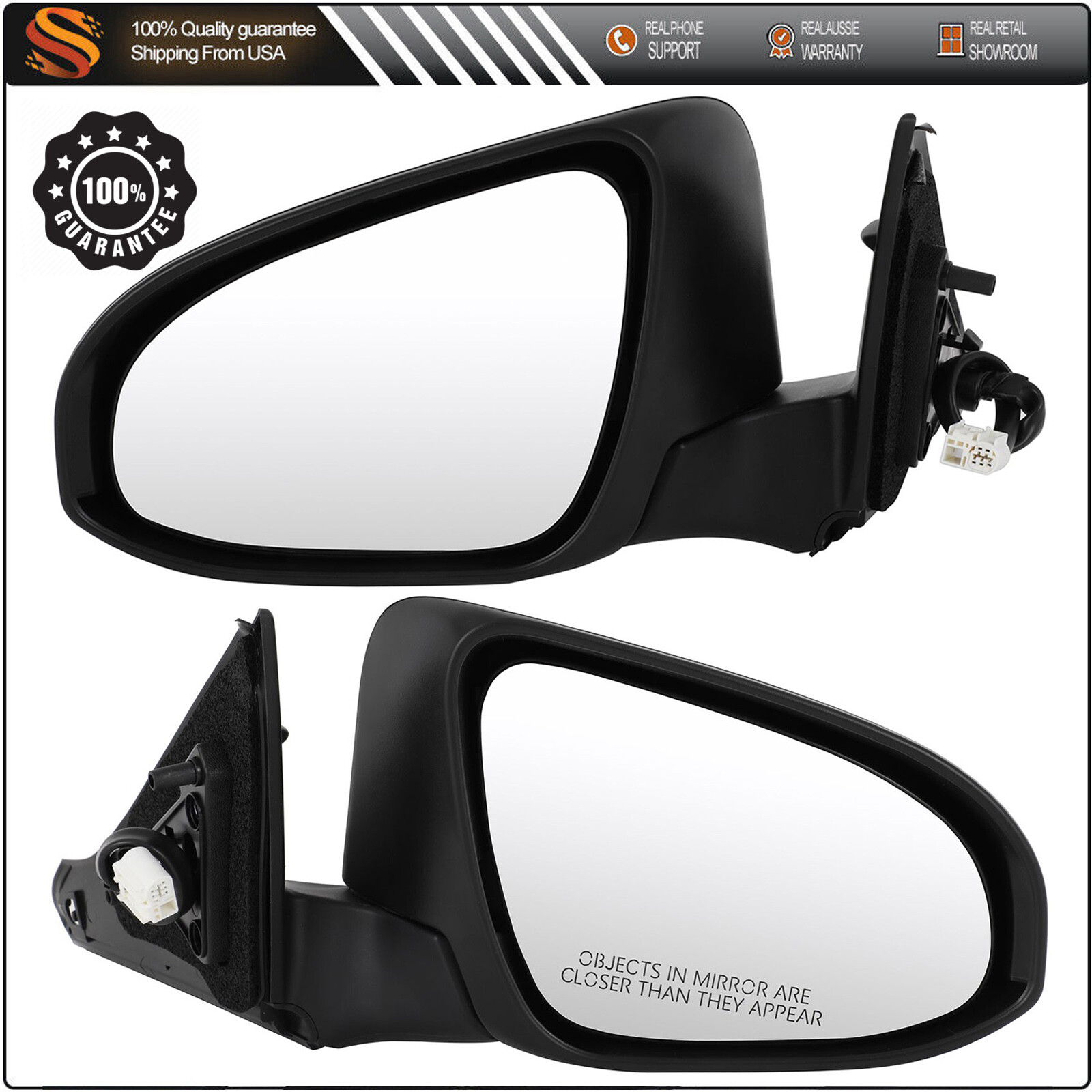 2pcs Black Power Heated View Mirrors for 2015-2017 Toyota Camry Left & Right Sides