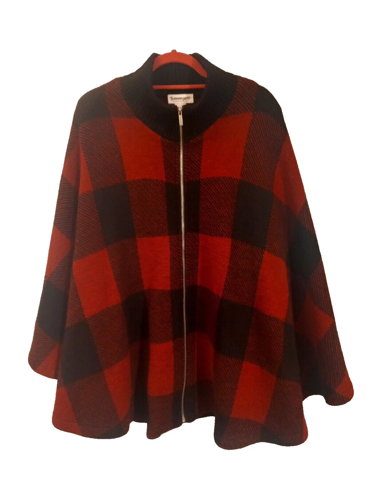 Poncho Negro a Cuadros abrigos, chaquetas y chalecos para Mujeres