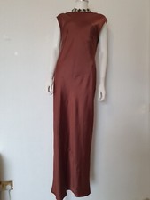 Rumer Kimberly Sheath Maxi Dress Sleeveless Satin Dress Mocha Size Small