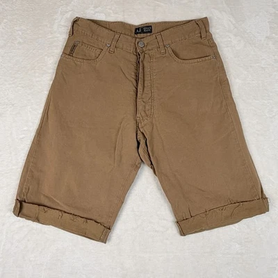 Armani Shorts Herren 31 Braun Leinenmischung Metall Logo Manschette Roher - Bild 1 von 4