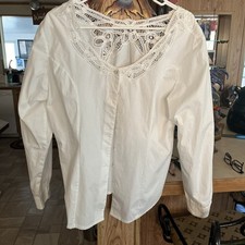 Beautiful white cotton shirt button down, lace collar , Lg. Very Special Top