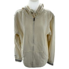 Mitchell Ness Womens Cream/Green Distressed Full Zip Hoodie Sweatshirt 2XL NEW