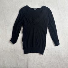 Armani Exchange Black V-Neck Long Sleeve Sweater Women's Small Sheer Sleeves