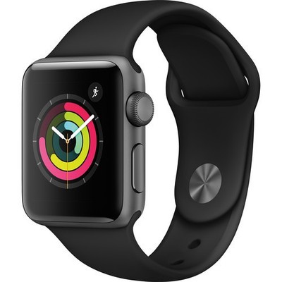 NEW! Apple Watch Series 3 38mm Gray Aluminum Case w Black Sport Band MTF02LL/A