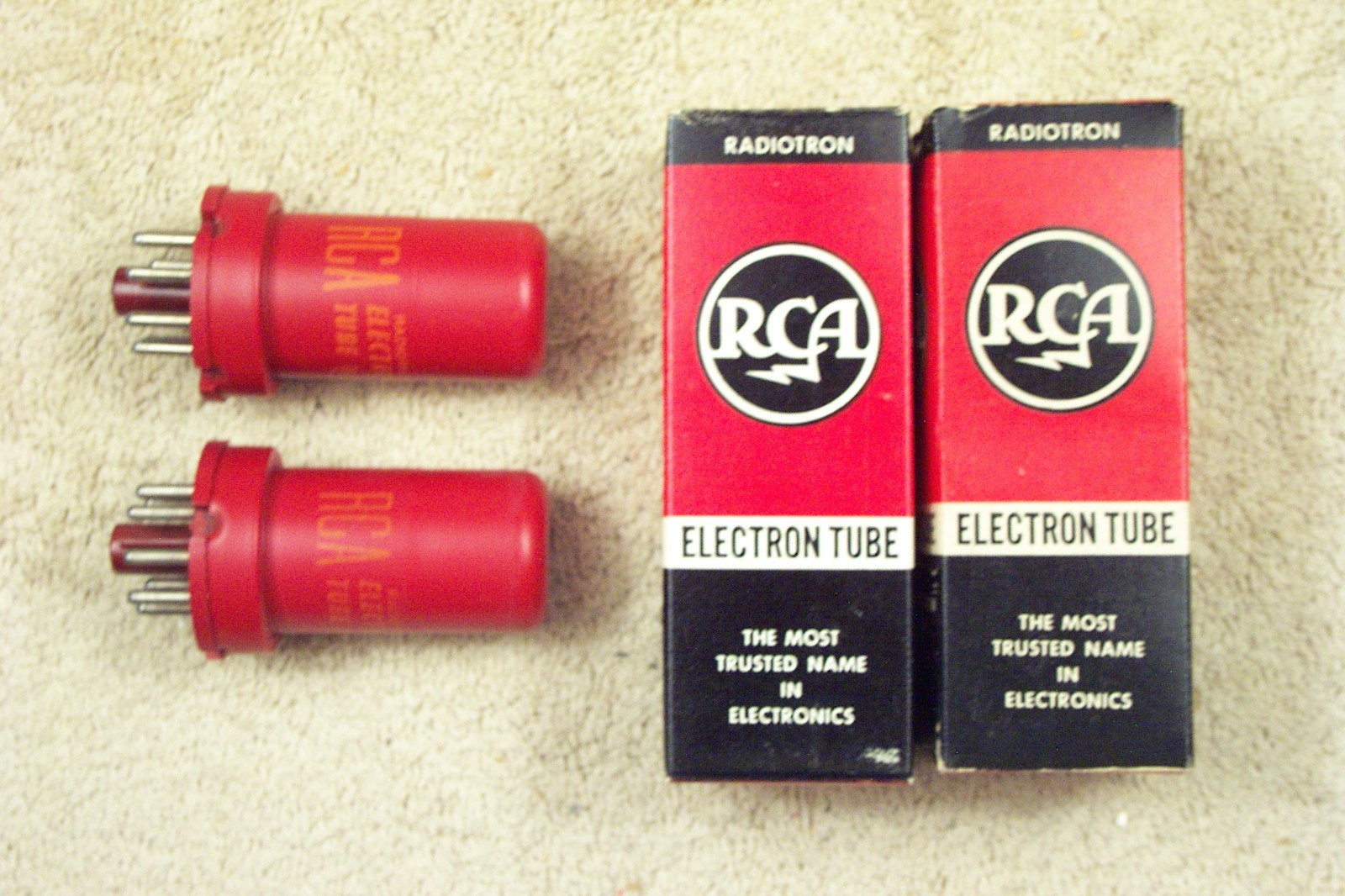 Two, NEW, RCA 5693, matching pair, red paint, high reliability, 6SJ7, 6SJ7GT eq