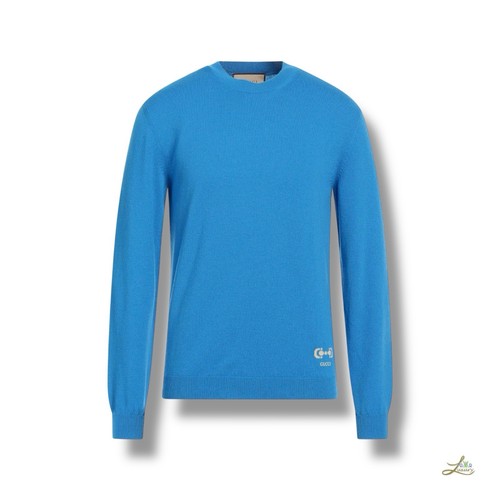 Gucci, Gucci Light Blue Cashmere Crewneck Jumper Size XL Men’s Made in Italy