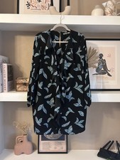 Biba Ladies Designer Dress Black Blue Green Leaf Print Shift Shirt Dress UK 12