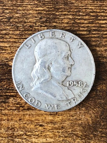1958 Franklin Half Dollar - 90% Silver - 0.3617 Troy Ounces - Bullion Coin 50c