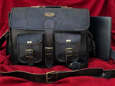 Men's Genuine Vintage Goat Leather Messenger Bag Shoulder Laptop Bag Briefcase