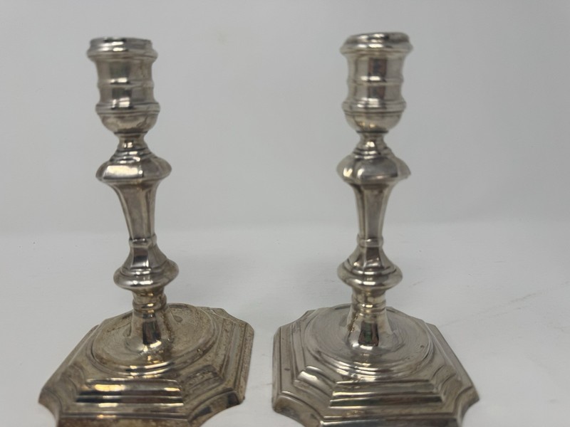Vintage Stieff Pair Colonial Silver Plated Candlesticks J-2, 6 1/4"