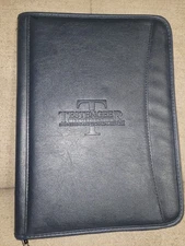 Leed's Testengeer Incorporated Leather Folio Binder Black Exterior Navy Interior
