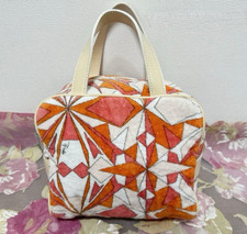 Emilio Pucci, Handbag, Pile fabric, Multicolor, Geometric Pattern,Leather handle