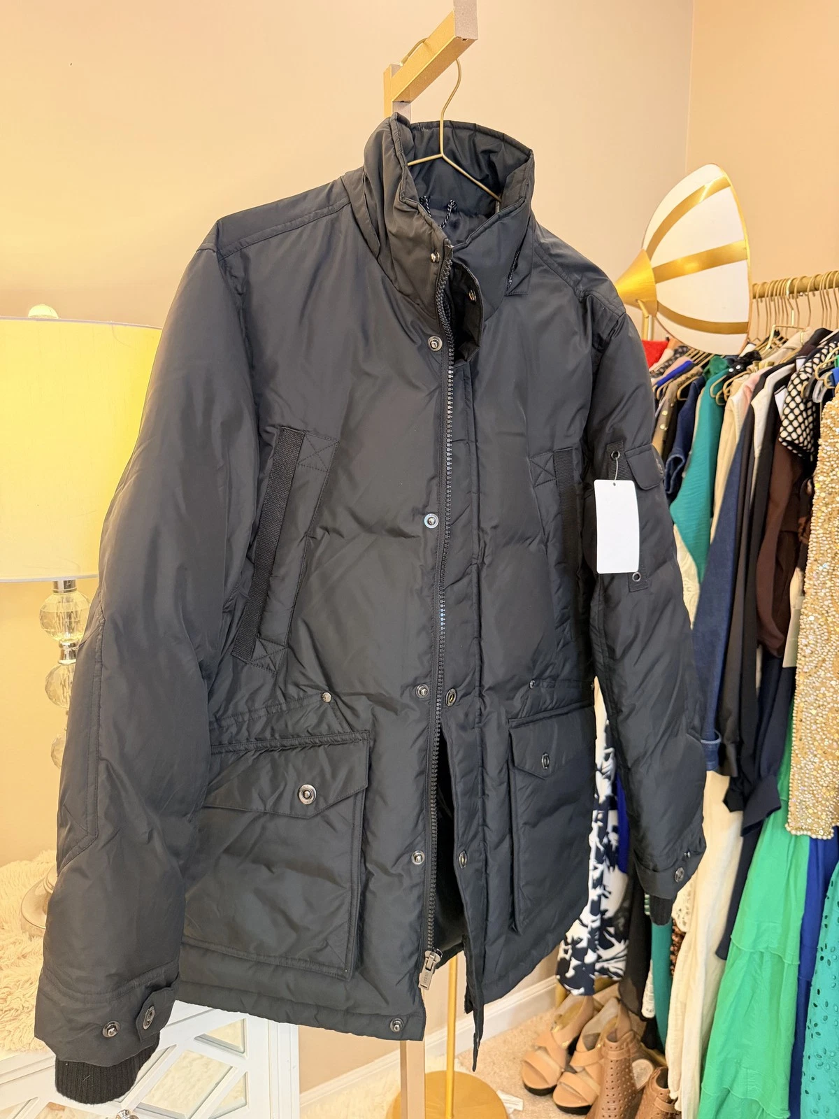 GUESS Men's Black Padded Utility Field Jacket – Multi-Pocket Winter Coat - product detail image 11