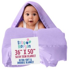 Cozy Lavender Thermal Waffle Knit Baby Blanket with Satin Trim 36" x 50