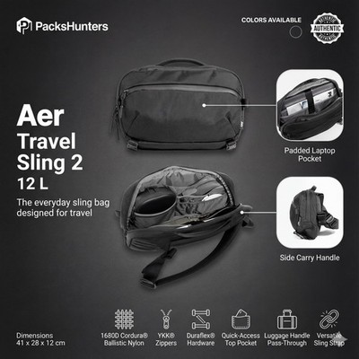 Aer Travel Sling 2 Black Crossbody Bag 12L Laptop Sling Cordura Backpack BNWT