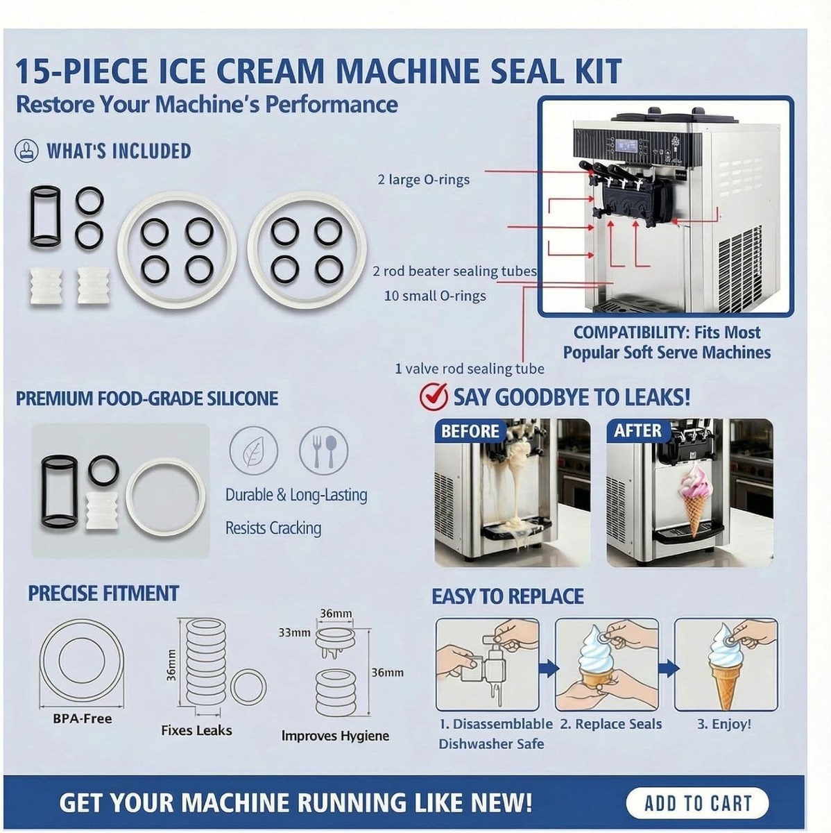 あいすくりーむ様order made page Soft Serve Ice Cream Machine Parts, 15-Piece Replacement Kit with