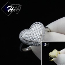 925 STERLING SILVER GOLD PLATED/SILVER CUBIC ZIRCONIA HEART ENGAGEMENT RING R113