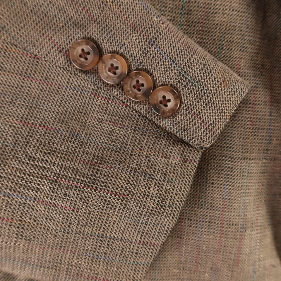 Chaqueta H Freeman XL Marrón Beige Rayas 100% Seda Matka Blazer Abrigo Deportivo 46L Foto 4 de 4