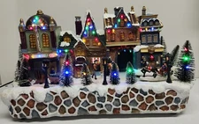 Puleo Fiber Optic Holiday Town, Festive Lights and Moving Sleigh