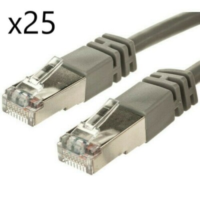 25 Pack - 2ft Shielded STP CAT5e Ethernet Network Router Patch Cable Cord Gray