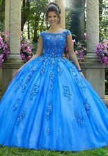 quinceanera Embellished Crystal Ballgown blue Size0