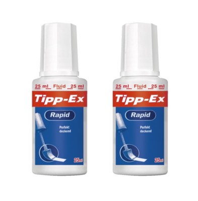2 x Korrekturfluid Tipp-Ex  Rapid, Flasche mit 25ml, weiß mit Verstreicher