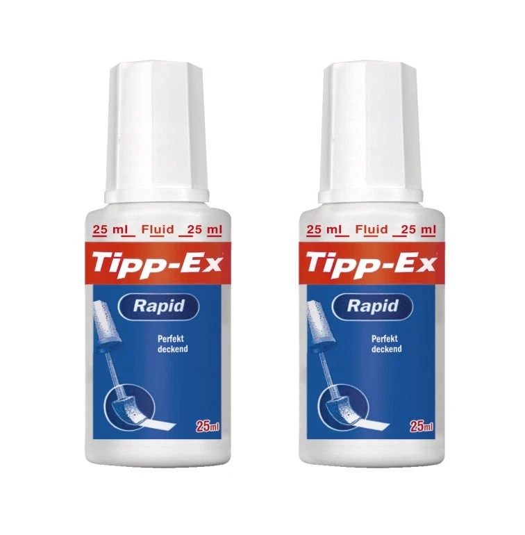 2 x Korrekturfluid Tipp-Ex® Rapid, Flasche mit 25ml, weiß mit Verstreicher