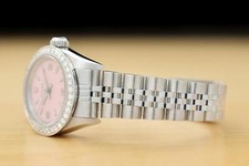 ROLEX LADIES OYSTER PERPETUAL 67180 PINK ARABIC DIAL DIAMOND BEZEL STEEL WATCH 4