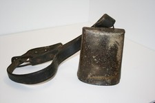 VTG Large Metal Cow Bell Leather Strap Hammered Forged Primitive Folk Art Farm
