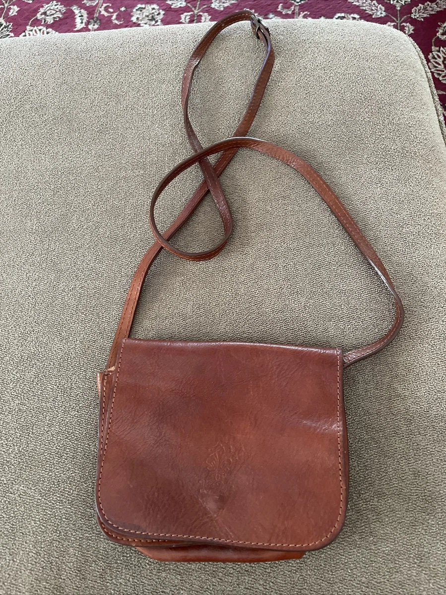 Vera Pelle Brown Leather Purse Made in Italy Small Crossbody Bag Handbag  (TD)