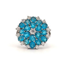 Designer Sterling Silver, Clear Blue Cubic Zirconia Size 8 Cocktail Ring 58